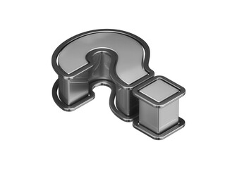 Isometric icon of an interrogation sign in shiny silver. High quality 3D rendering display font suitable for poster, web, advertising and modern design projects.