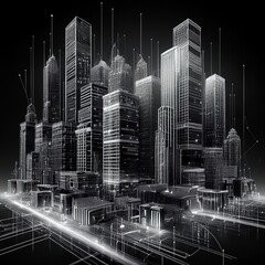  Modern buildings, abstract city network connection, city landscape backgrounds