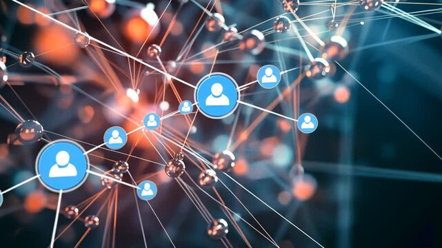 Abstract network of interconnected spheres representing social connections and digital communication