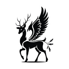 Majestic Winged Deer Fantasy Silhouette Icon – Mythical Creature Vector Illustration