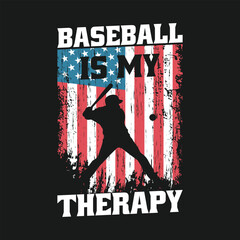 American Flag Baseball Is My Therapy T Shirt Design