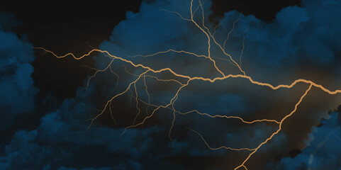 Lightning, thunder cloud dark cloudy sky. Fork lightning striking down during summer storm. intense lightning lighting up the sky .


