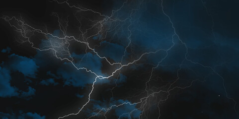 Lightning, thunder cloud dark cloudy sky. Fork lightning striking down during summer storm. intense lightning lighting up the sky .


