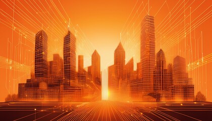 Obraz premium Modern buildings, abstract city network connection, city landscape backgrounds
