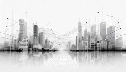 Modern buildings, abstract city network connection, city landscape backgrounds