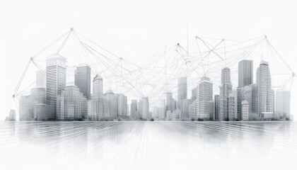 Modern buildings, abstract city network connection, city landscape backgrounds