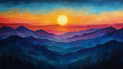 Fototapeta premium Vibrant sunset over layered mountains