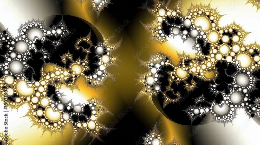 Poster the image is a colorful abstract piece with a lot of white and gold swirls. the colors and shapes cr