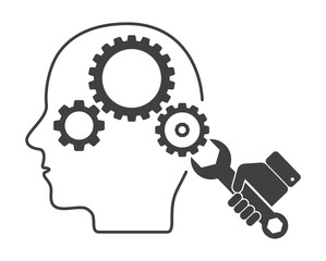 hand with tool wrench tune gear mechanism in head icon