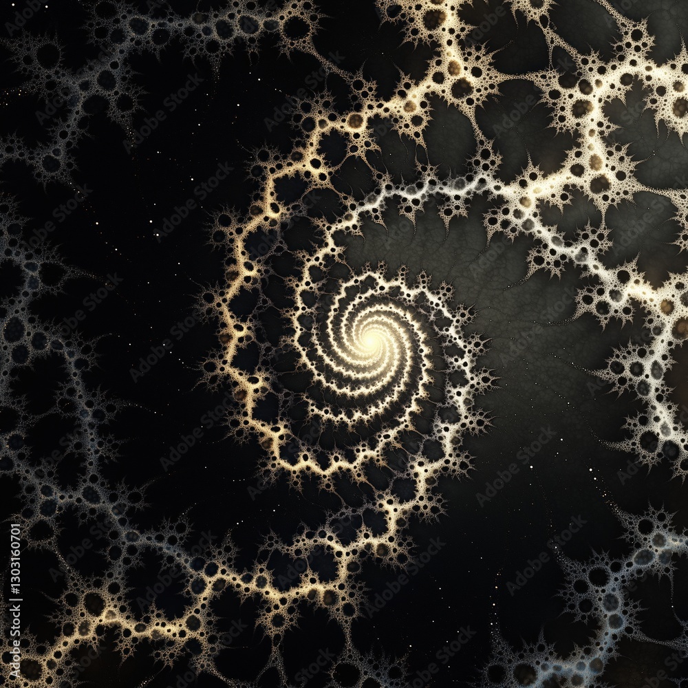Aufkleber spiral shape with a golden hue is the main focus of the image. the spiral is surrounded by a dark ba