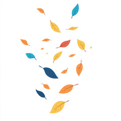 Fototapeta premium Illustration of autumn leaves falling in various shades of yellow, orange, and blue, representing the diversity of the fall season