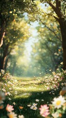 Obraz premium Dreamy spring meadow a vibrant dance of grass and wildflowers