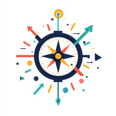 A colorful artistic compass with arrows and geometric elements, representing navigation, travel, and discovery