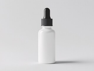 Front view of white dropper bottle minimalist studio product photography
