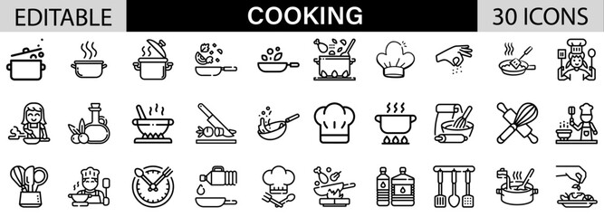 Cooking icon pack design in adobe illustrator I 30 Editable Stoke I Victor File. 