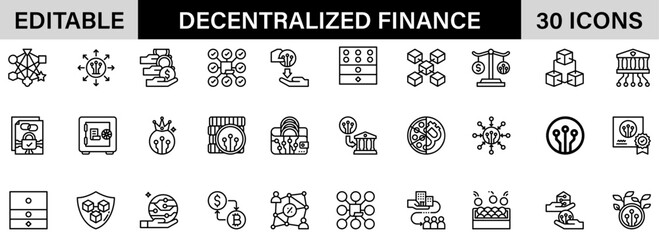 Decentralised Finance icon pack design in adobe illustrator I 30 Editable Stoke I Victor File. 