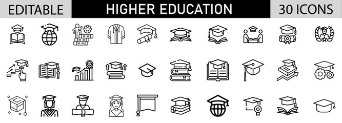 Higher Educations icon pack design in adobe illustrator I 30 Editable Stoke I Victor File. 