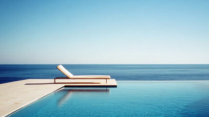 Obraz premium Single Sun Lounger by an Empty Infinity Pool