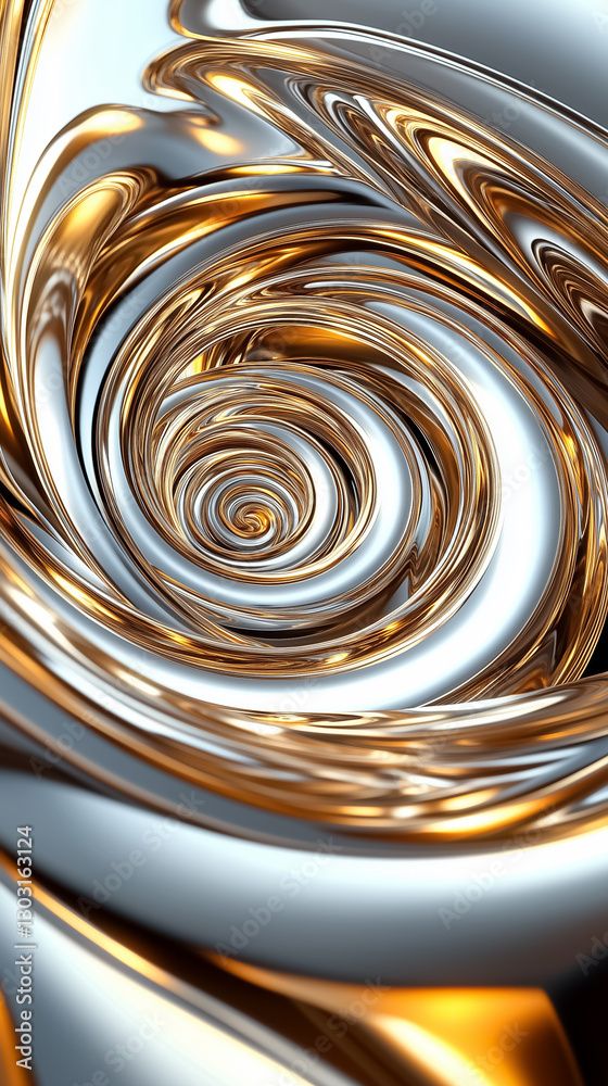 Poster a captivating fractal pattern unfolds as an infinite spiral, showcasing a dynamic interplay of metal