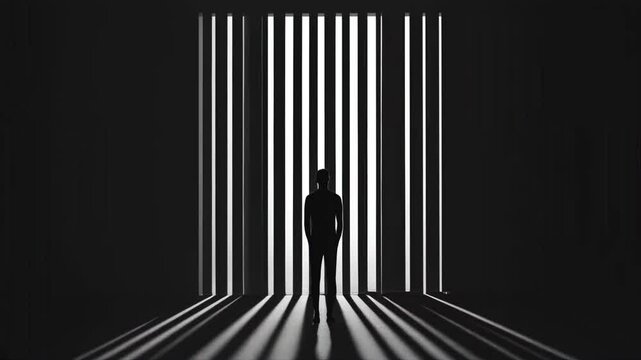 silhouette of a man in a cage