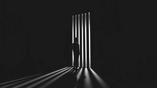 silhouette of a man in a cage