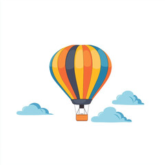 Obraz premium Illustration of a colorful hot air balloon floating in the sky among clouds, symbolizing travel, adventure, and freedom
