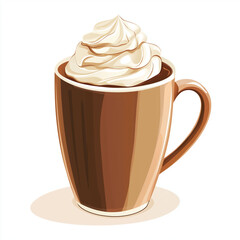 Illustration of a steaming hot chocolate mug topped with whipped cream, symbolizing warmth and comfort