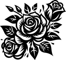  roses tribal Seamless black and white floral pattern with vintage swirl design
