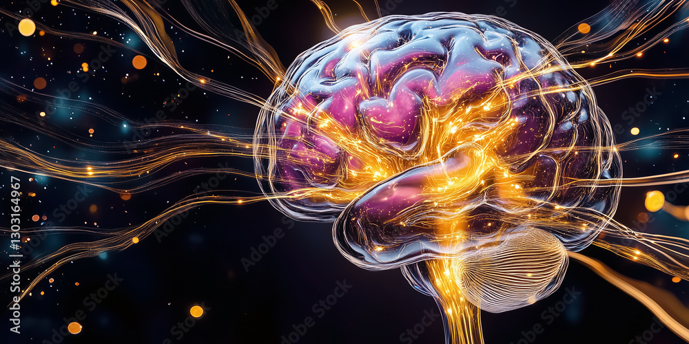 Poster an intricate representation showcases an abstract ai network that resembles a brain, pulsating with 