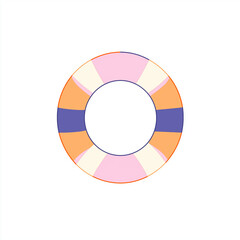 Fototapeta premium A colorful life preserver ring with pastel pink, purple, and orange segments, isolated on a white background