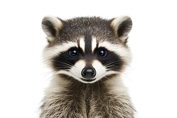 Obraz premium Cute raccoon with a mischievous grin on solid white background.