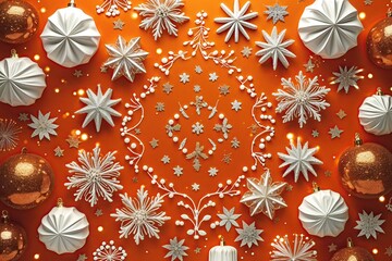 Vibrant Orange Background with White Patterns and Shimmering Glow for Festive Celebrations