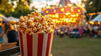 Popcorn Vendor Cart at a Festive Carnival Scene