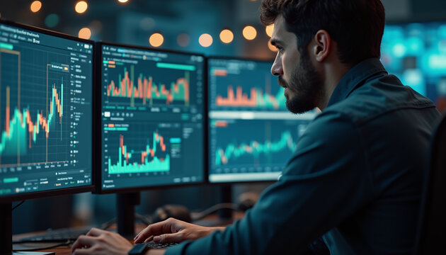 A Focused Professional Analyzing Stock Market Data
