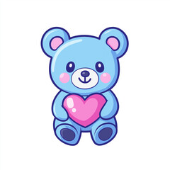 Naklejka premium A small blue teddy bear with a pink heart, sitting happily in a cartoon design. A perfect representation of warmth, love, and care