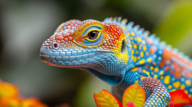 Colorful exotic lizard in a tropical habitat, ideal for wildlife blogs, nature documentaries, and biodiversity-themed websites