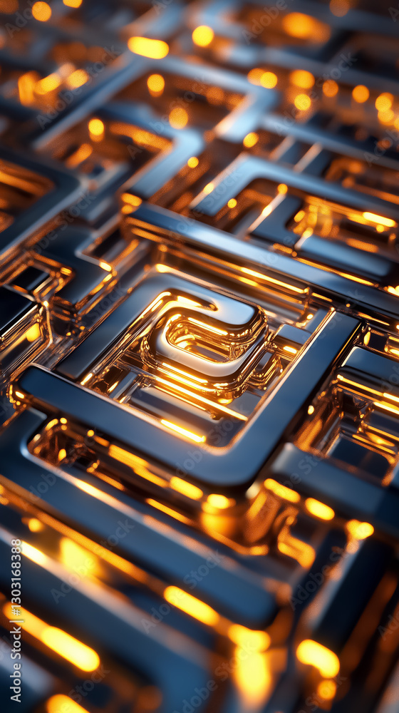 Poster delve into an intricate labyrinth of abstract fractals, where glowing edges reflect light against de
