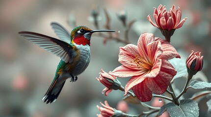 Hummingbird with Flowers