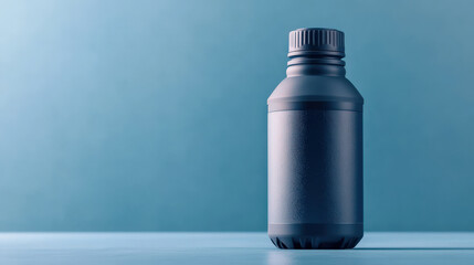 close up of sleek water bottle on blue background, showcasing its modern design and functionality