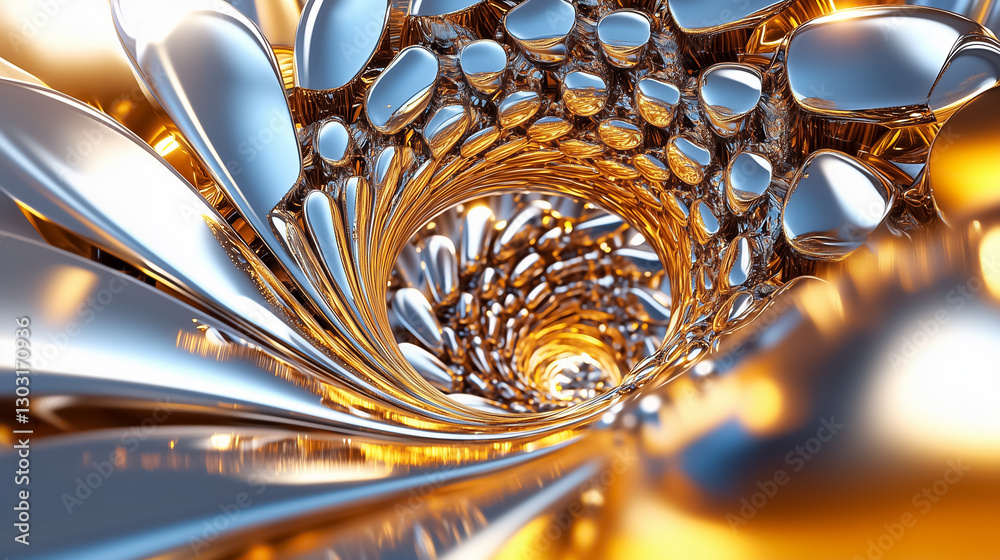Poster engaging spiral formation draws the viewer into a mesmerizing world of fractal patterns. metallic te