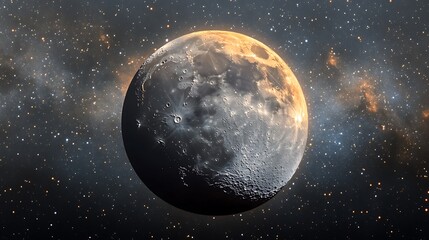 Obraz premium The moon partially hidden by clouds, surrounded by a clear sky filled with stars