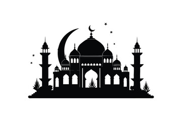 Silhouette of a Majestic Mosque, Perfect for Religious or Cultural Design