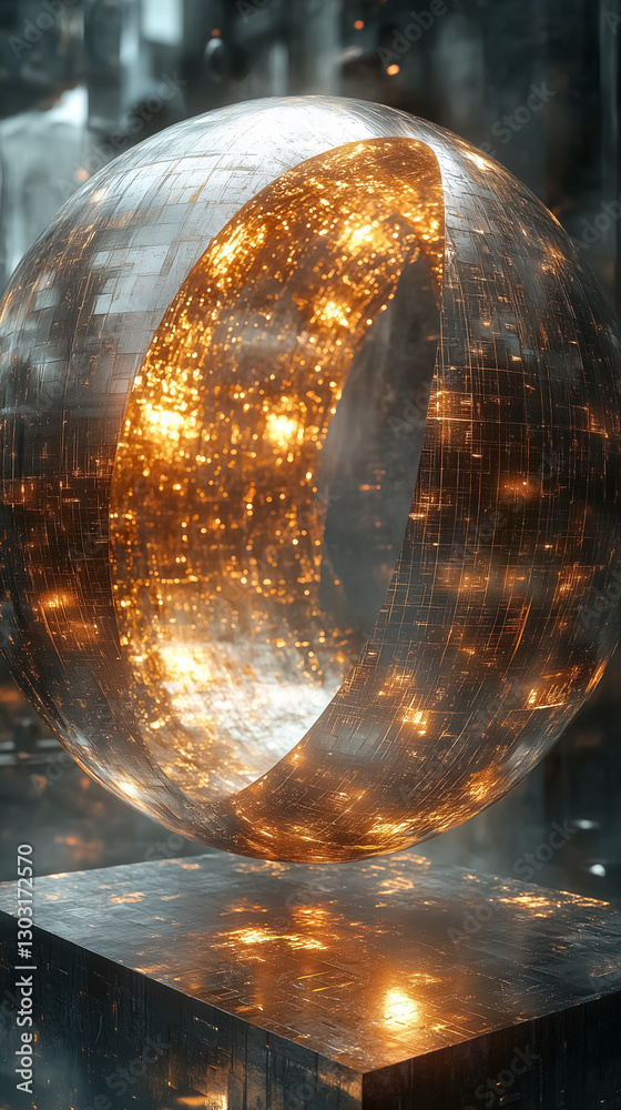 Poster a stunning spherical structure pulsates with shifting patterns of light, encapsulating a vibrant dat