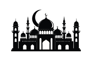 Silhouette of a Majestic Mosque, Perfect for Religious or Cultural Design