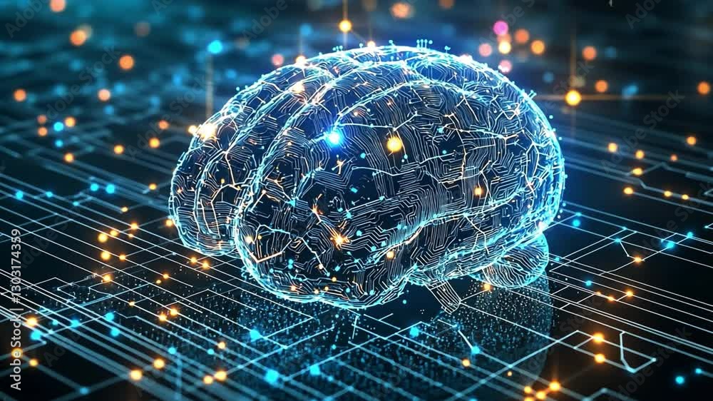 Wall mural ai brain with neural connections and digital circuits, tech innovation background