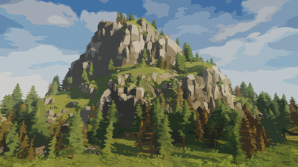 Obraz premium Mountain with forest illustration