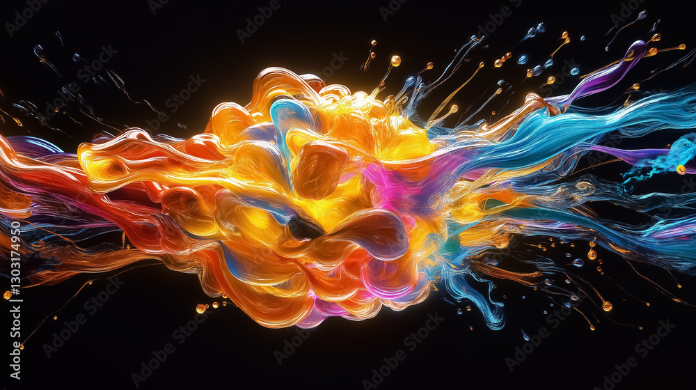 Fototapete Vibrant colors swirl and dance to create an abstract representation of an AI network. The intricate flows evoke a brain-like structure, symbolizing movement and connectivity in a digital realm