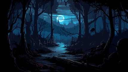 Dark forest at night