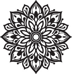 Elegant Mandala Line Art, Symmetrical Black and White Floral Vector Design, silhouette vector style with white background, Simple Floral Mandala Design Template