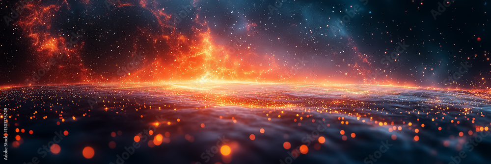 Poster This captivating spherical structure showcases a data matrix, alive with vibrant patterns that continuously shift and change, creating a mesmerizing visual experience at the edge of the cosmos